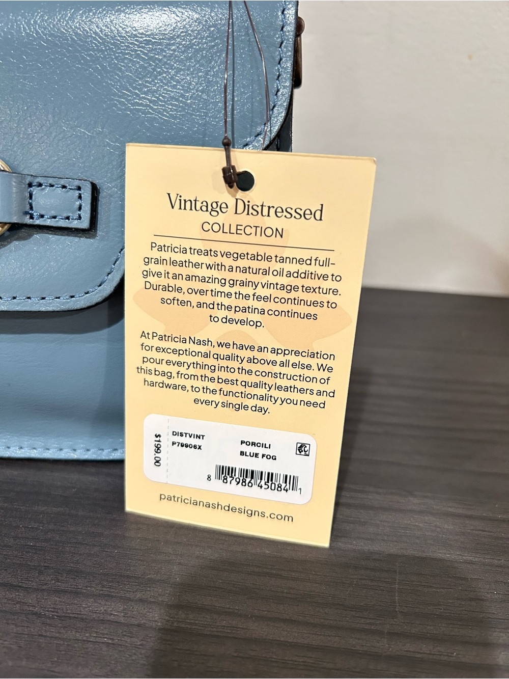 Patricia Nash Blue Fog Leather Porcili Satchel with Crossbody Strap- NWT - Picture 3 of 13